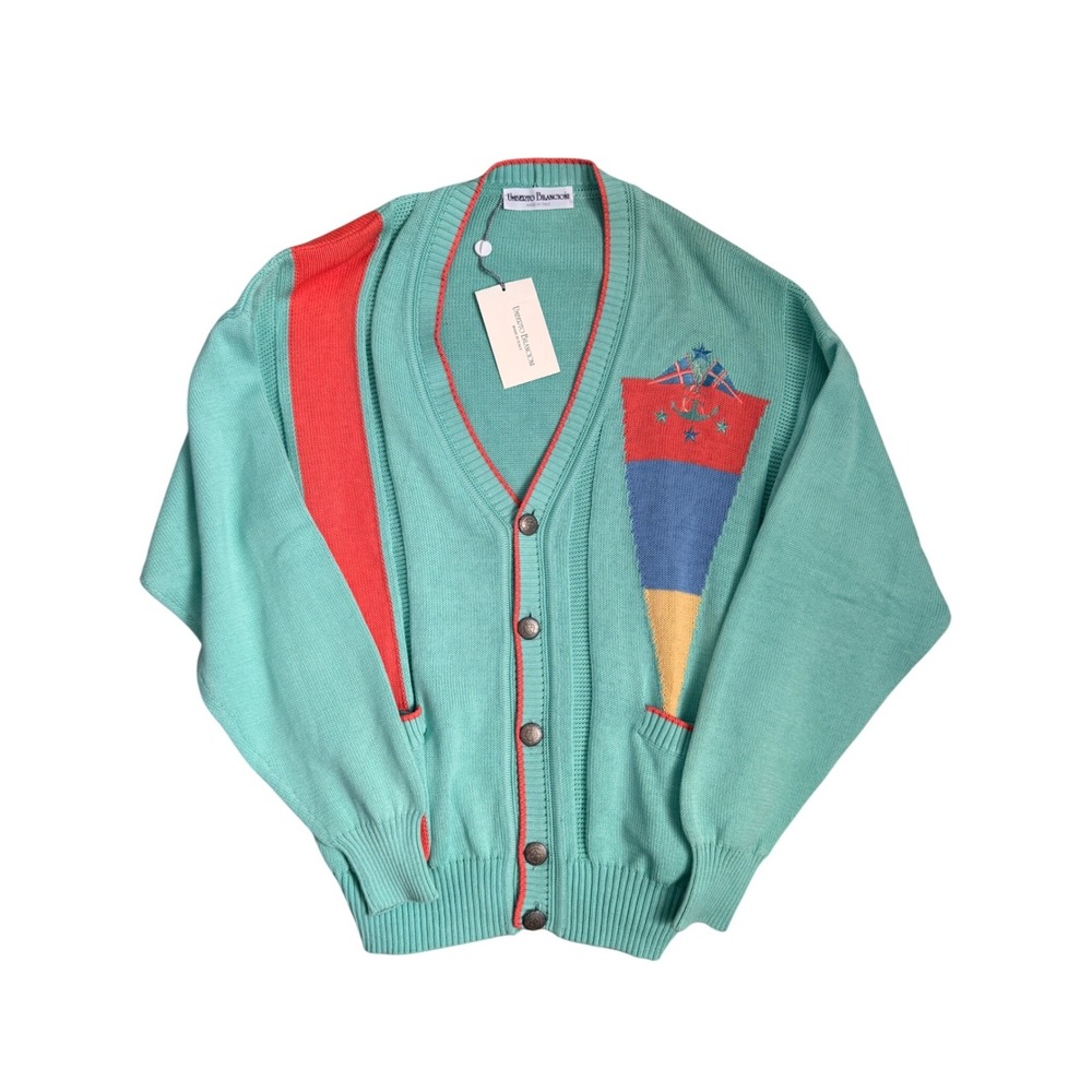 Umberto Bilancioni Mens Cotton Cardigan Sweater‎ Italy Green Nautical 46 New